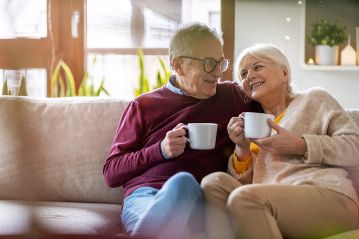 man and wife having coffee